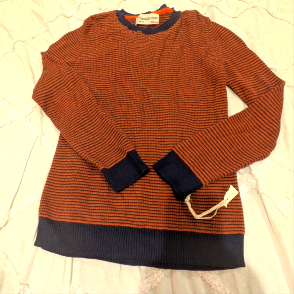 Tucker & Tate Striped Orange and Navy Sweater - M (10)